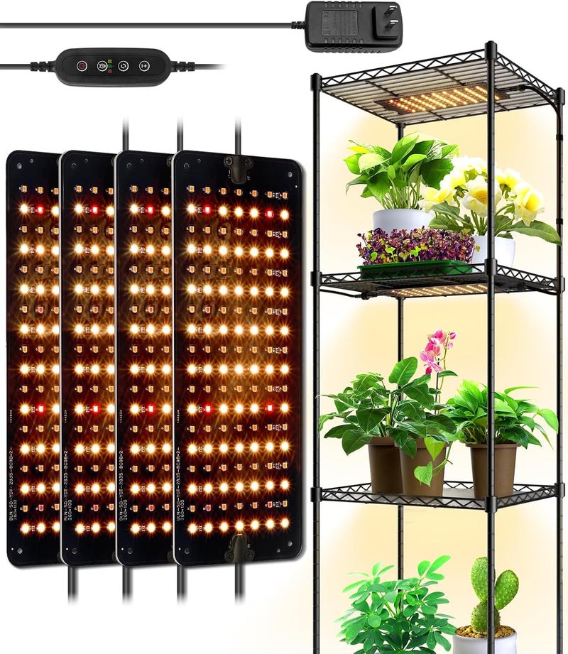 Barrina Grow Lights Panel for Indoor Plants, 40W (4 x 10W), Full Spectrum, Ultra-Thin, with 3/6/12H Auto On/Off Timer, 8 Dimmable Levels, 3 Spectrum Modes, for Greenhouse, Seedlings, 4-Pack - Image 1